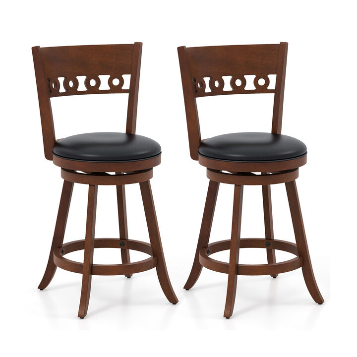 Set of 2 Swivel Bar Stools with Rubber Wood Frame