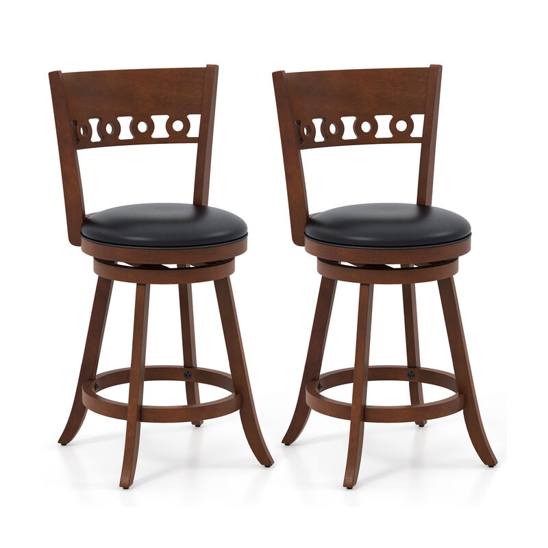 Set of 2 Swivel Bar Stools with Rubber Wood Frame