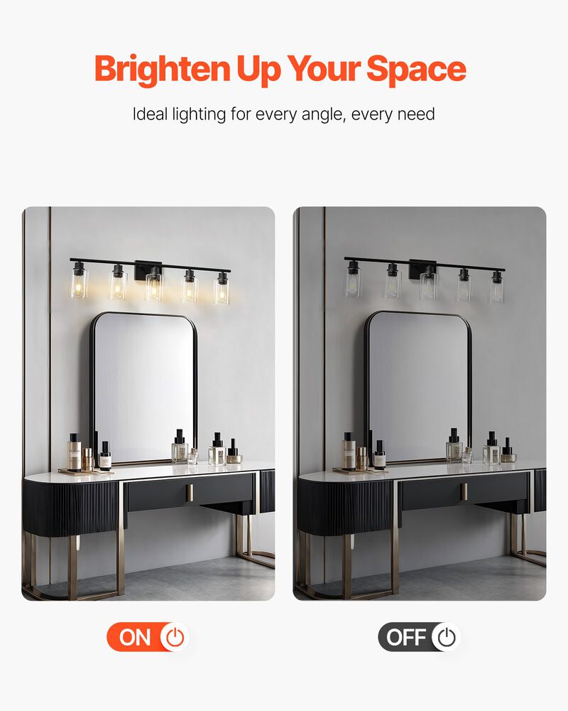 5-Light Bathroom Vanity &ndash; 37.1" Modern Wall Light with Clear Glass Shades image number 7