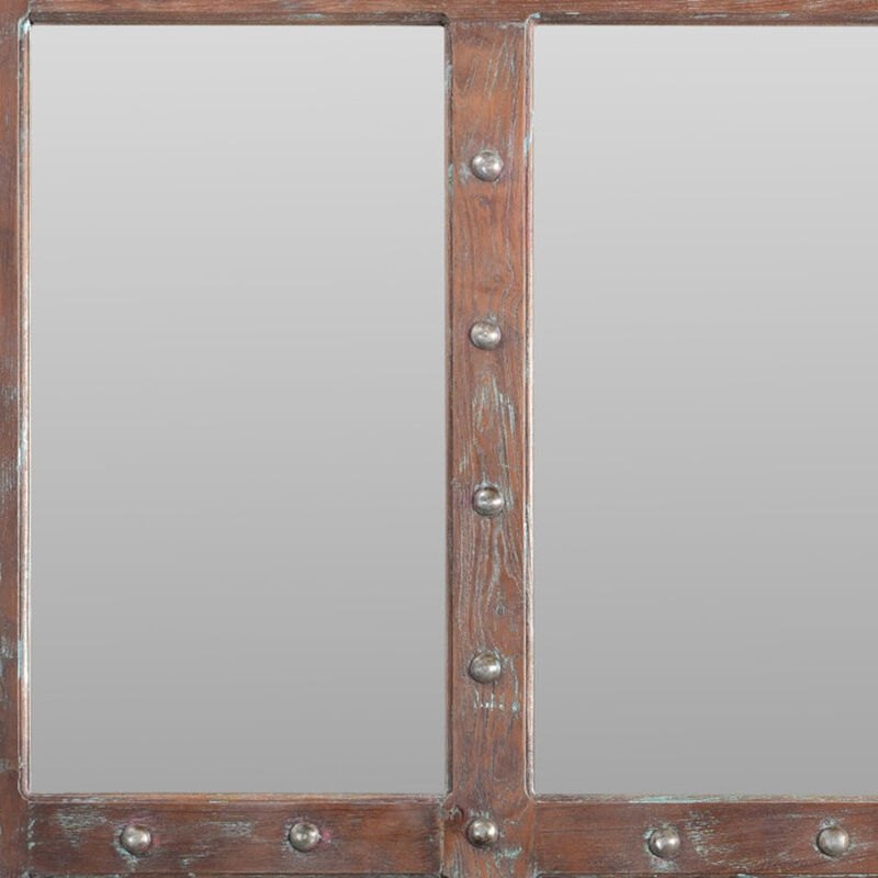 HomeRoots 60" Wood Brown Rustic Solid Wood Window Pane Framed Accent Mirror image number 2