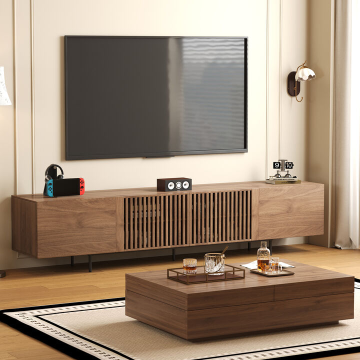 TV Stand with 4 Doors,Walnut 70.87"