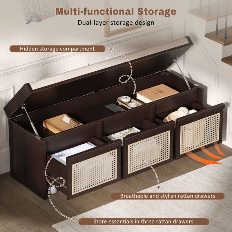 Seckbo Retro Button Tufted Upholstered Storage Bench image number 3