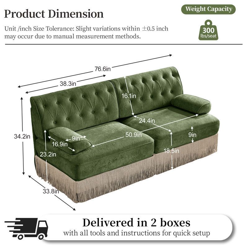 TATEUS Velvet Fabric Sofa image number 3