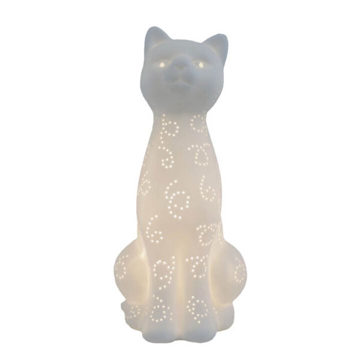 Simple Designs Contemporary Porcelain Kitty Cat Shaped Animal Light Table Lamp - White