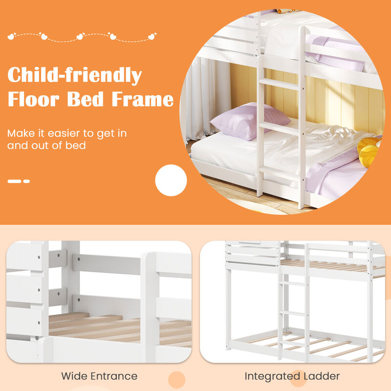 Sturdy Wood Bunk Bed with Roof and Long Guardrails – Creative House Bed for Children