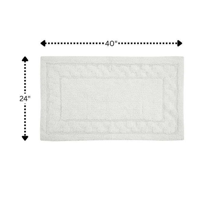 Sculptured Border Design Non-Slip Cotton Bath Rug 24" x 40" White by Castle Hill London