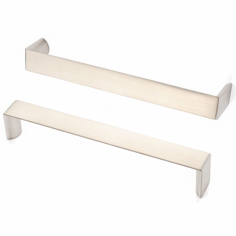 BEROSSA 6-1/4 Inch Screw Spacing, Brushed Nickel Wide Flat Modern Pulls, Kitchen Cabinet Handles, Pack of 10 | Solid Furniture H
