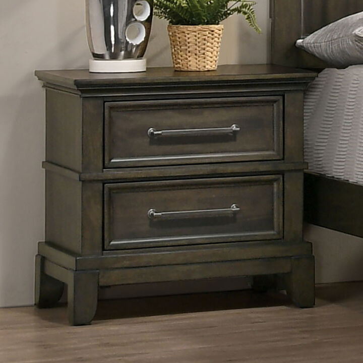 Contemporary 1pc Nightstand Gray Color Solid Wood Veneer Pewter Bar PUlls Crown Molding Details