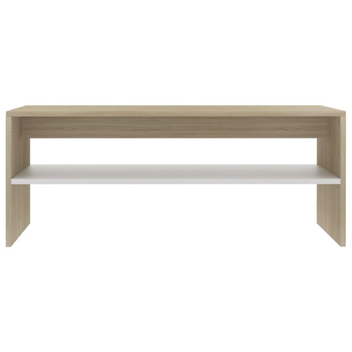 vidaXL Coffee Table White and Sonoma Oak 39.4"x15.7"x15.7" Chipboard