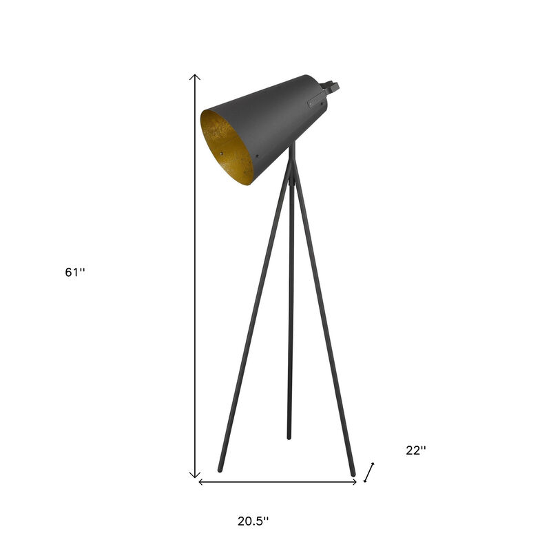 Hivvago 61" Tripod Floor Lamp With Gray Metal Cone Shade