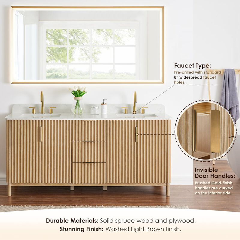 Altair-12 Double Bathroom Vanity in Washing Light Brown Grain White Engineered Stone