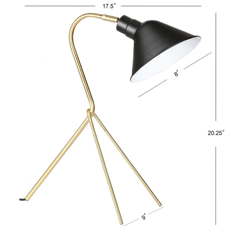 Mae 20.25" Brass LED Task Lamp, Brass Gold/Black