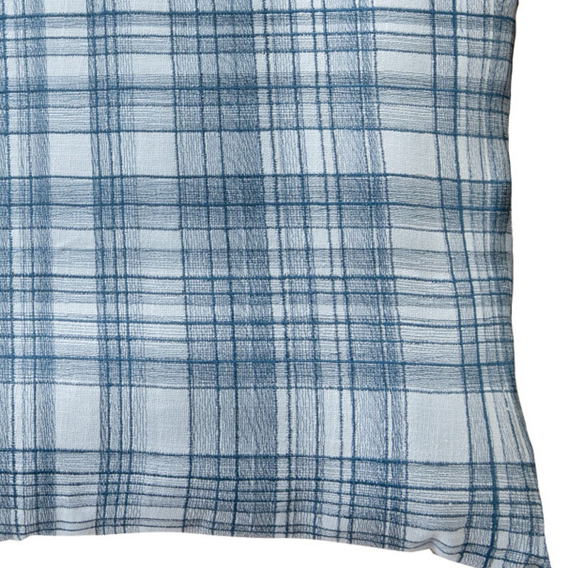 HomeRoots 24" Blue Check Cotton Blend Throw Pillow With Embroidery image number 2