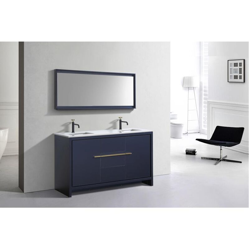 Kubebath 60&Prime; Double Sink Blue  Modern Bathroom Vanity with White Quartz Counter-Top