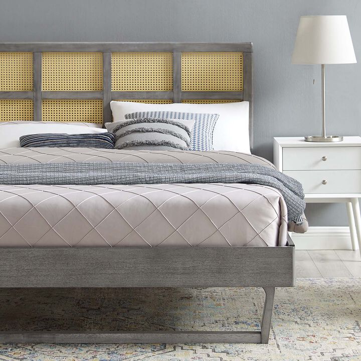 Modway - Sidney Cane and Wood Queen Platform Bed with Angular Legs