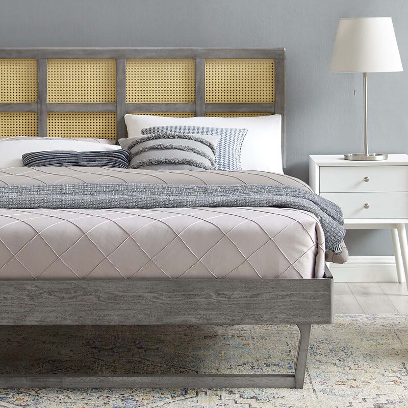 Modway - Sidney Cane and Wood Queen Platform Bed with Angular Legs image number 1