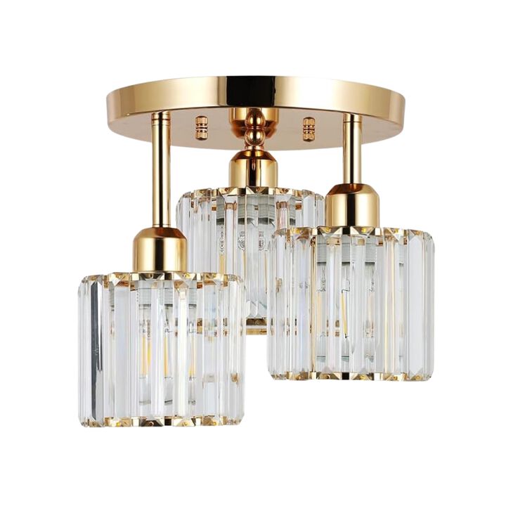ELEMENT ACE Semi Flush Mount 3-Light Ceiling Light Fixture, Crystal Close to Ceiling Lighting with Open Design, Ideal for Low Ceilings, Kitchens, Hallways, Bedrooms, Bathrooms and Living Rooms