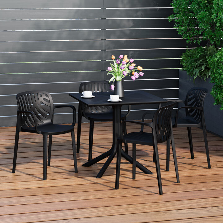 WestinTrends 5-Piece Outdoor Resin Square Patio Dining Table Set with Modern Stackable Patio Dining Chairs