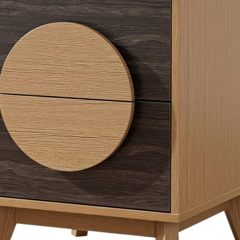 HomeRoots Set of Two 21" Oak And Dark Brown Solid Wood Square Two Drawer Nightstands image number 4