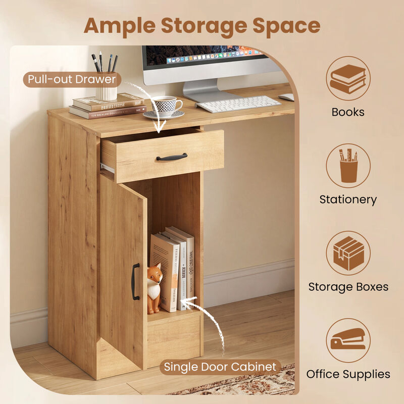 Reversible L Shaped Computer Desk with Drawer and Cabinet for Bedroom image number 6