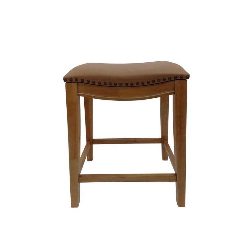 Carolina Living 25 Saddle Counter Stool - Set of 2 - Natural Oak - Saddle Brown Upholstery