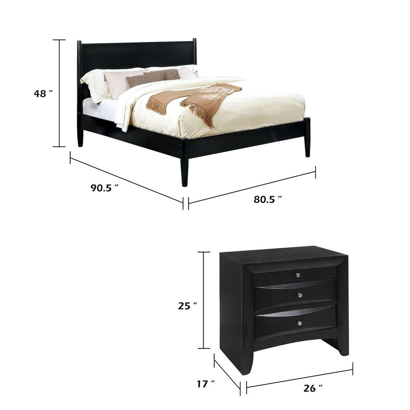 Queen Bedroom Set, Black Wood, 3 Piece Set with 2 Nightstands image number 7