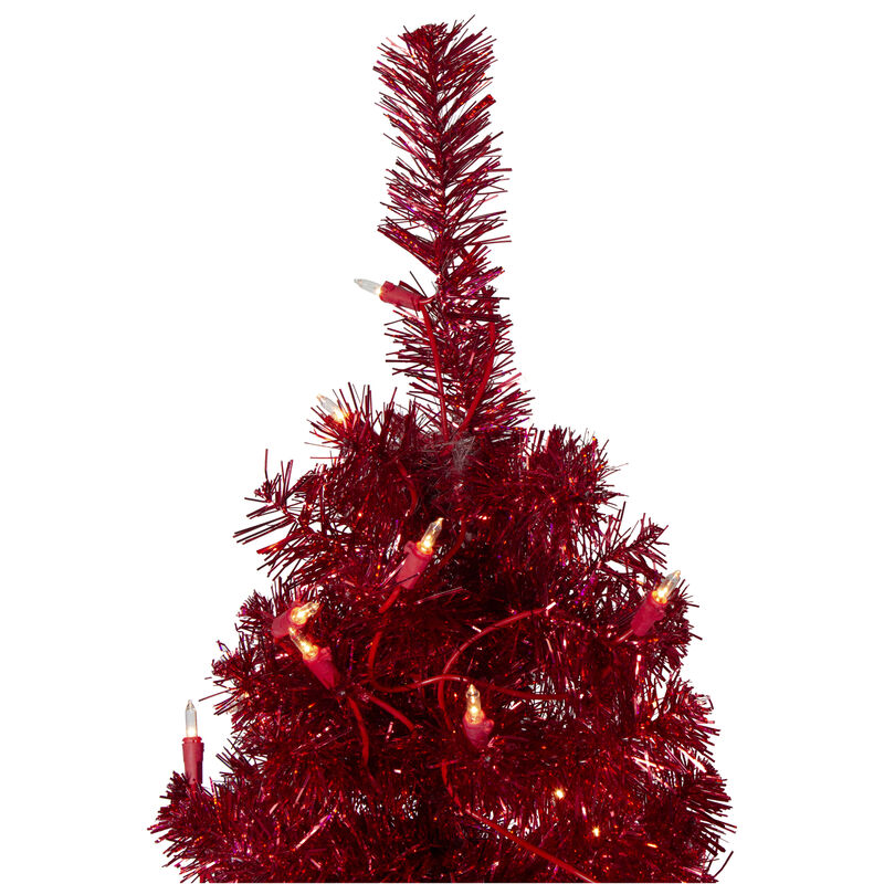 6' Pre-Lit Pencil Red Artificial Christmas Tree - Clear Lights image number 2