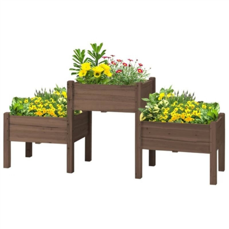 3-Piece Wooden Raised Garden Bed Planters for Easy Planting