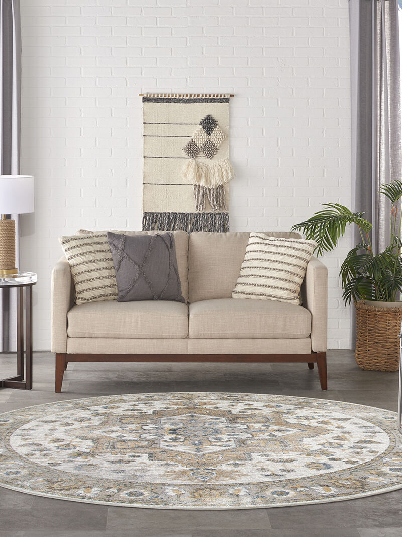 Astra Machine Washable ASW12 Beige 7'10" x Round Rug