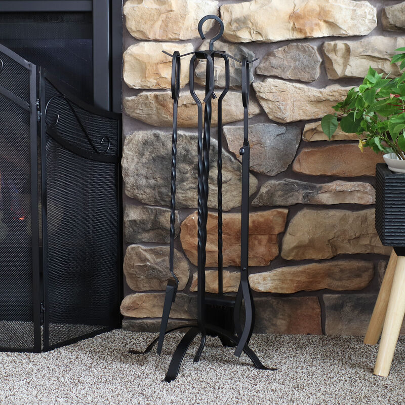 Sunnydaze 5-Piece Heavy-Duty Steel Fireplace Tool Set with Stand image number 2
