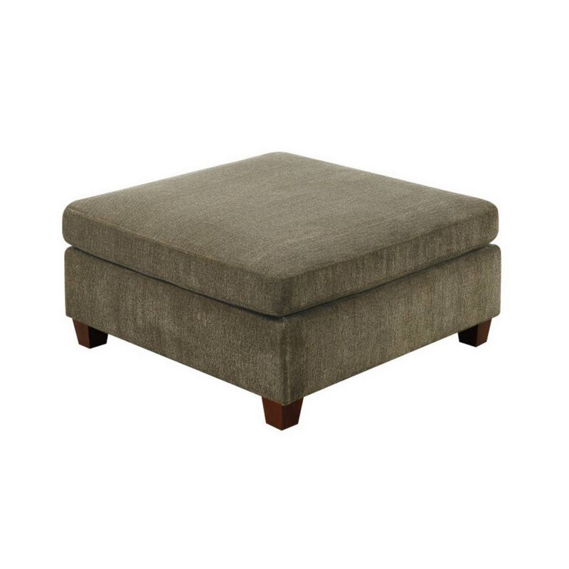 37 Inches Fabric Upholstered Wooden Ottoman, Taupe Brown - Benzara