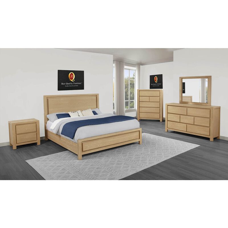 Best Quality Furniture 5pc Rubber Wood Light Oak Natuiral Finish Queen Bedroom Set with Chest image number 2