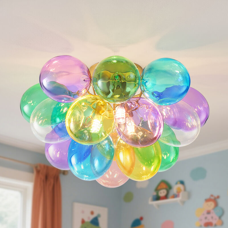 ELEMENT ACE Modern 3-Light Swirled Glass Bubble Flush Mount Ceiling Light Fixture, Compact Space-Saving Decorative Lighting for Bedroom, Nursery, Dining Room, Playroom image number 8