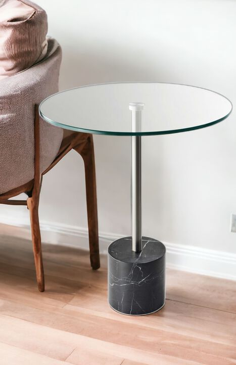Hivvago 21 Inch  Silver And Clear Glass Round End Table