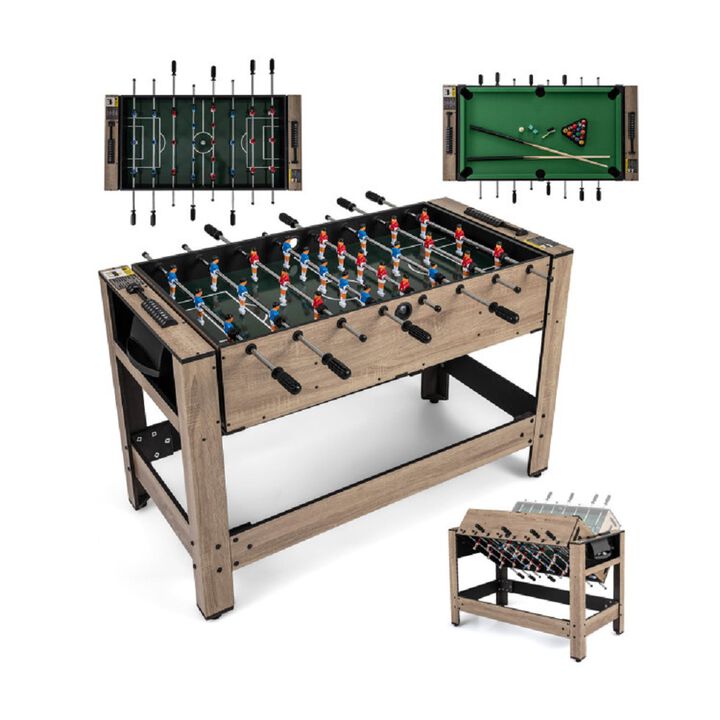 Multi Game 2 in 1 Swivel Table for Teens Adults, Home Game Room Table-Brown