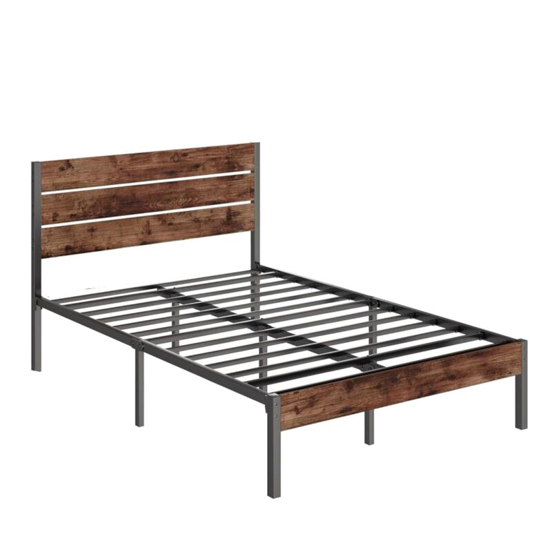 Hivvago Modern Farmhouse Metal Platform Bed Frame with Wood Headboard.