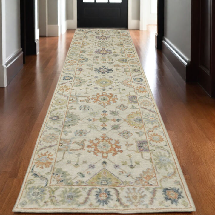 HomeRoots Wool Oriental Hand Knotted Runner Rug With Fringe