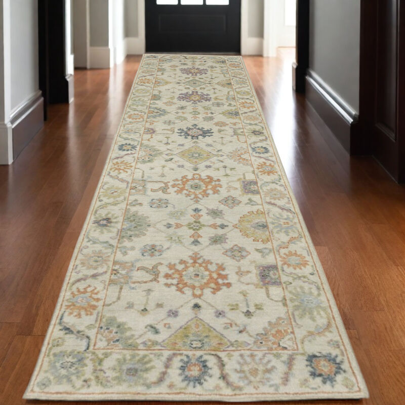 HomeRoots Wool Oriental Hand Knotted Runner Rug With Fringe image number 1