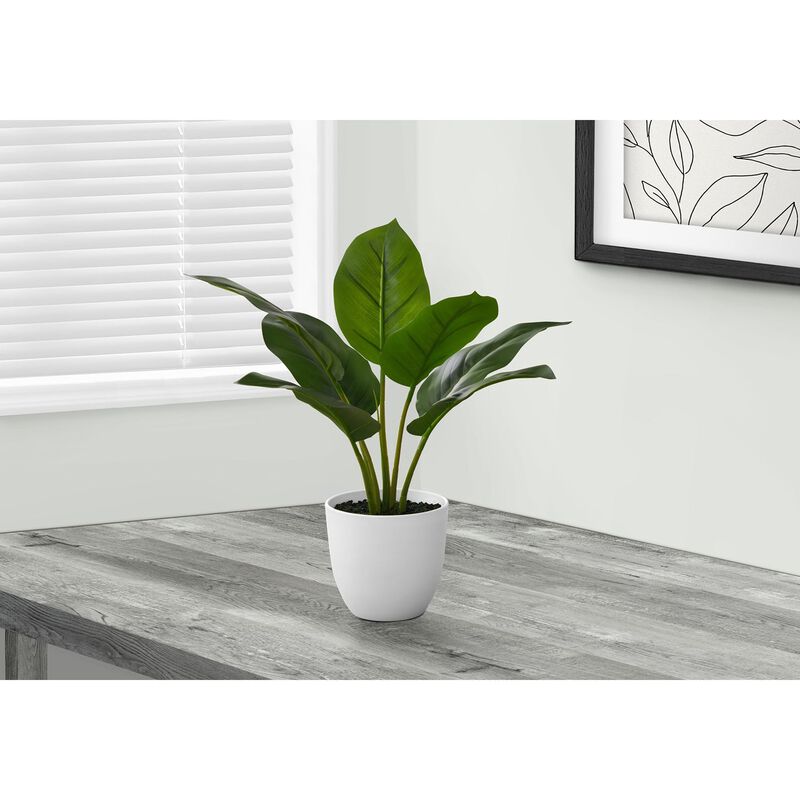 Monarch Specialties I 9502 - Artificial Plant, 17" Tall, Aureum, Indoor, Faux, Fake, Table, Greenery, Potted, Real Touch, Decorative, Green Leaves, White Pot image number 2