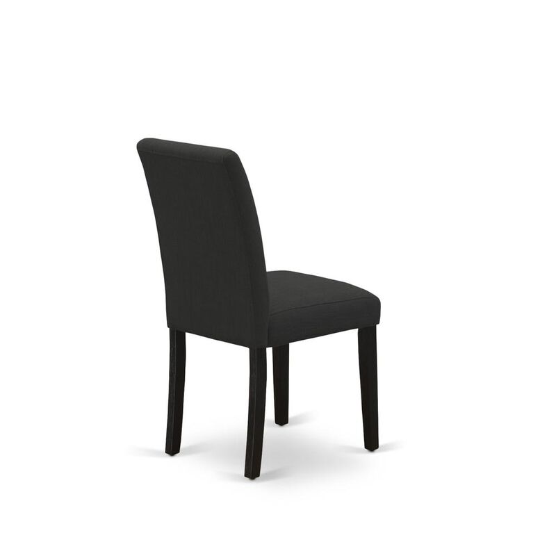 East West Furniture ABP4T55 - Set of 2 - Parson Chairs- Upholstered Dining Chairs Includes Wirebrushed Black Wooden Structure with Black Linen Fabric Seat and Simple Back