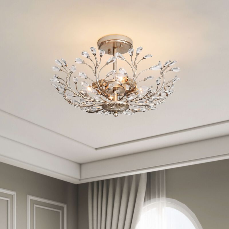 Fleur 4-light Crystal Beaded 9-Branch Semi-Flush Mount - 18 inches in diameter x 12 inches H image number 2
