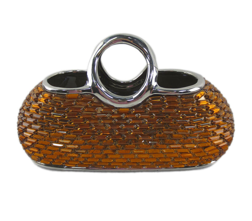 Dolce Mela Decorative Ceramic & Glass Purse Flower Vase