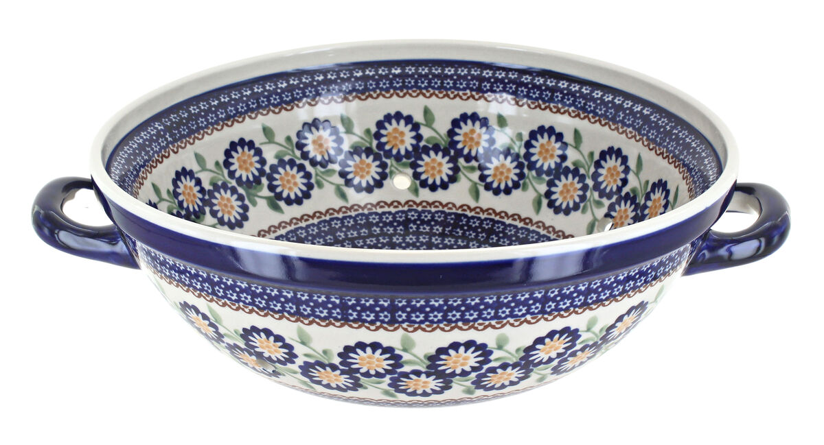 Blue Rose Polish Pottery Red Poppy Colander