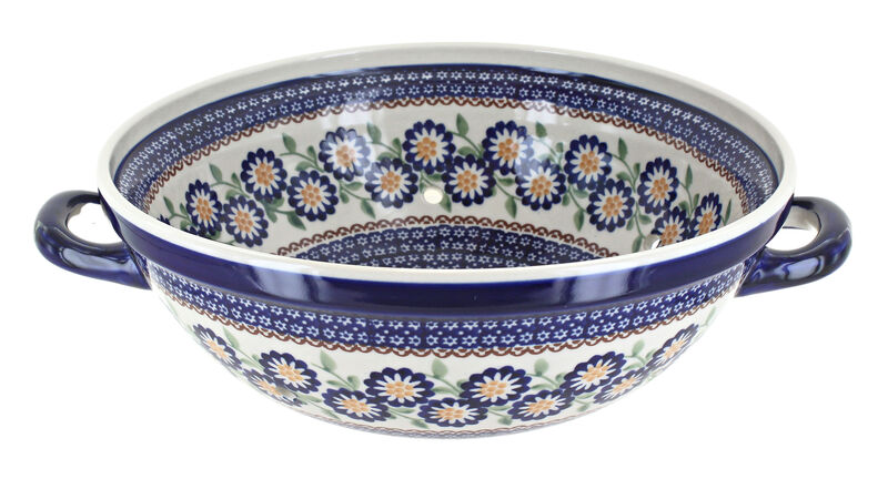 Blue Rose Polish Pottery Red Poppy Colander