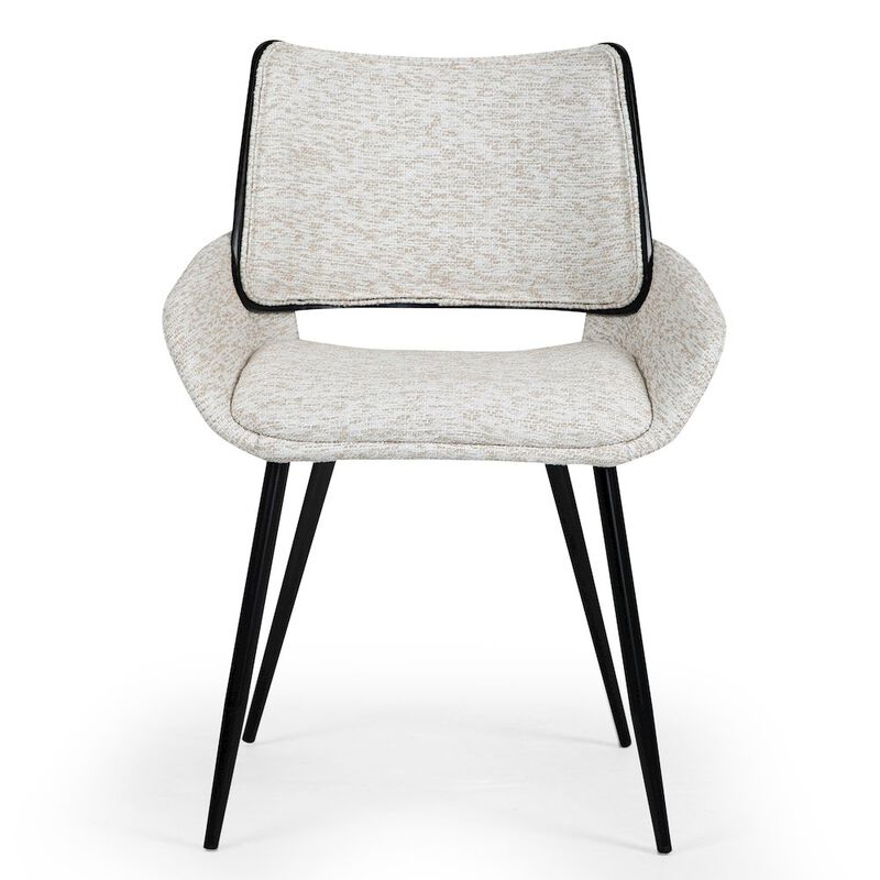 Glamour Home Set of 2 Bea White Two-Toned Linen Fabric Dining Chair with Black Iron Legs