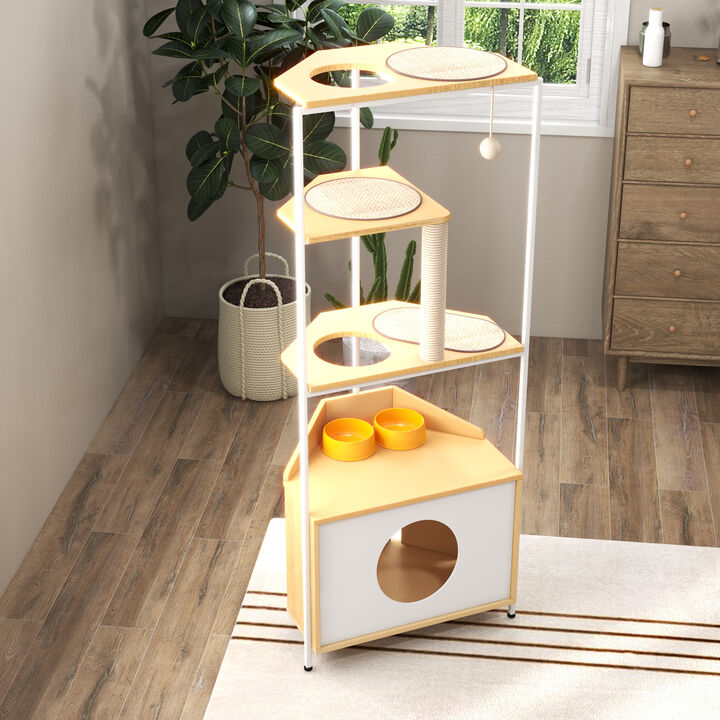 Corner Cat Tower with Scratching Posts, Perches, and Cozy Hideaways for Cats