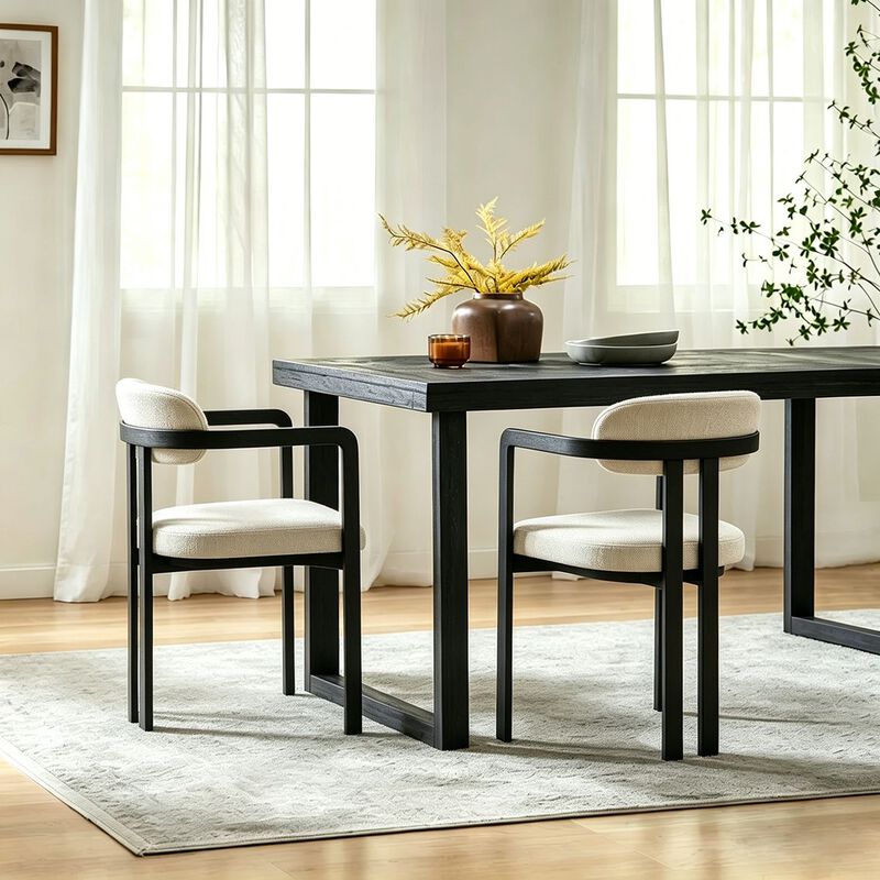 Envelor Mid-Century Modern Chenille Upholstered Dining Chair with Black Metal Legs, Set of 2 image number 2