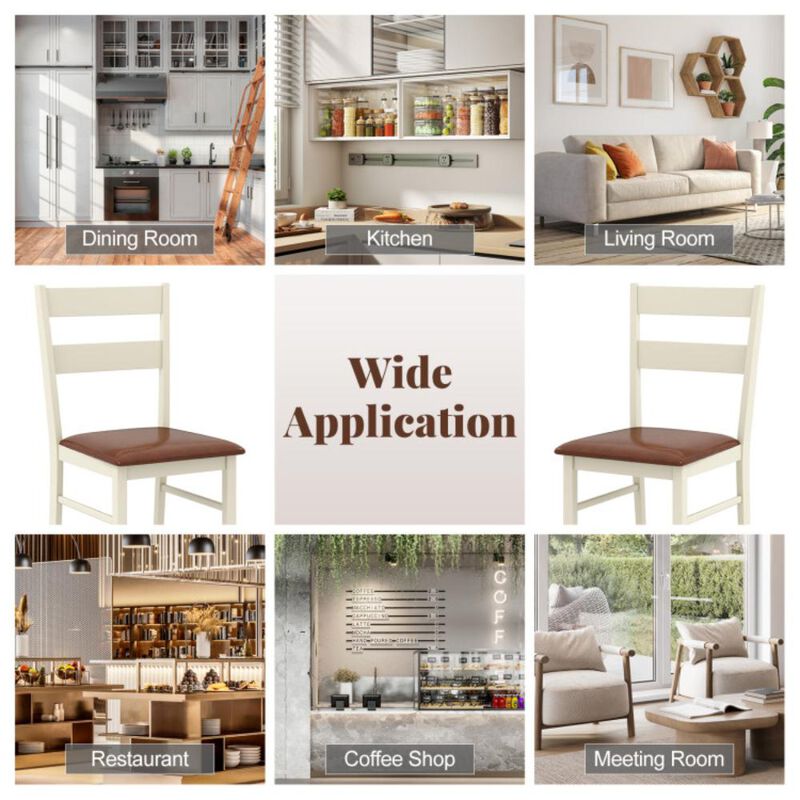 Hivvago Wooden Dining Chair Set of 2 PU Leather Upholstered Kitchen Armless Chairs