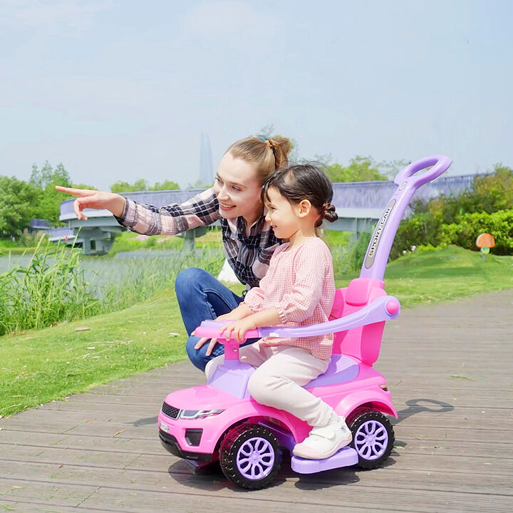 BreeBe 3 In 1 Push Cars for Toddlers Kid Ride on Push Car Stroller Sliding Car with Horn Music Light Function Secure Bar Ride on Toy