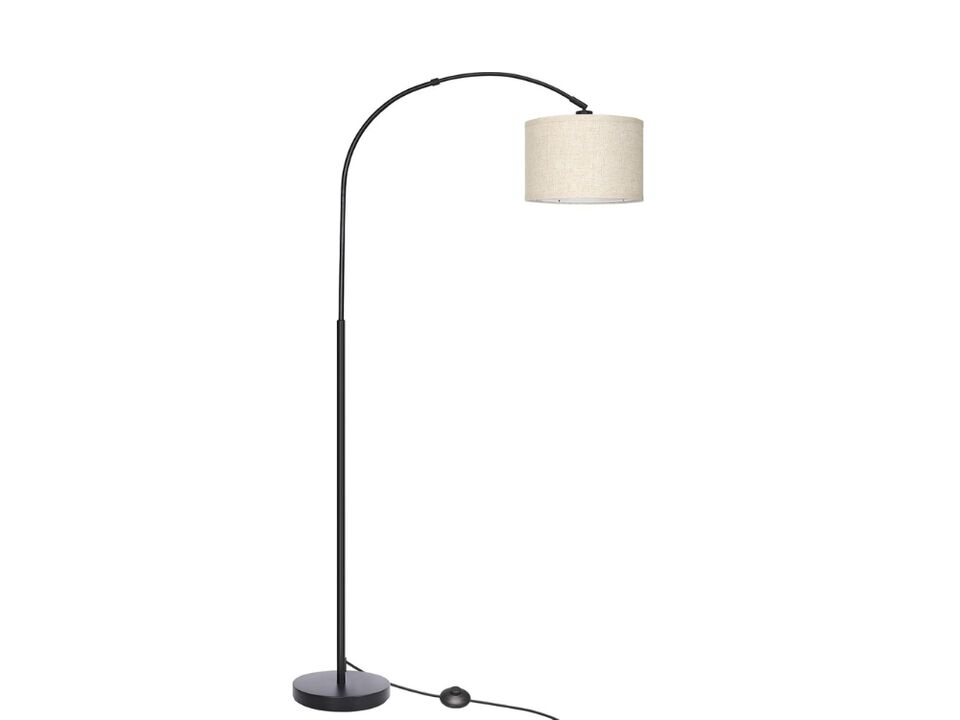 Modern Arc Floor Lamp Black Adjustable Drum Shade Standing Light for Living Room